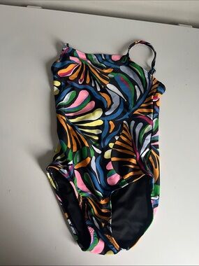 Otherwild Kids One-Piece Swimsuit in Navy with Multi-Color Leaf Print